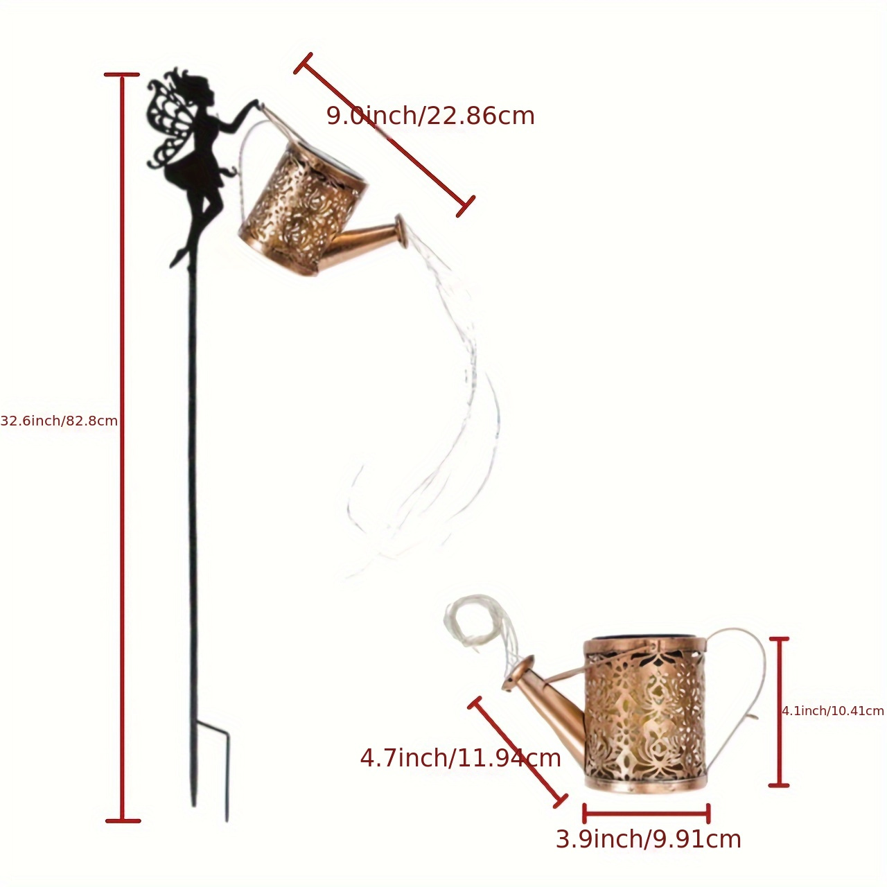 enchanting solar fairy watering can with cascading lights vintage metal garden decor outdoor hanging lantern for festive occasions perfect gift for her details 0