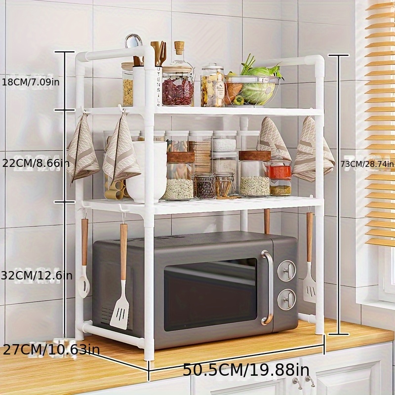 TEMU Multi-functional Kitchen Organizer With Hooks - Waterproof, Versatile Storage Rack Suitable For Microwaves, Toasters, Air Fryers, And Other