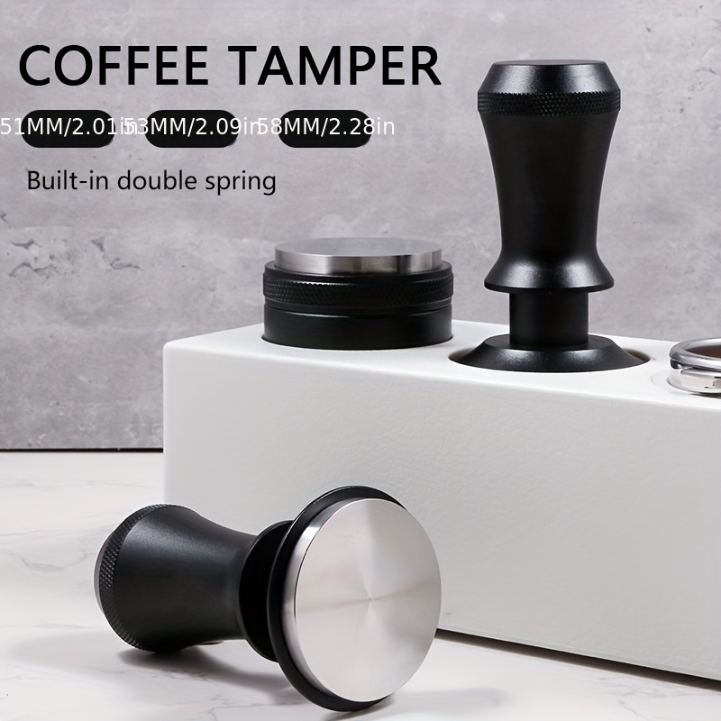 Calibrated Espresso Tamper, Coffee Tamper with Spring Aluminum Handle  Stainless Steel Flat Base, Professional Espresso Hand Tamper , 51MM Black  51mm 