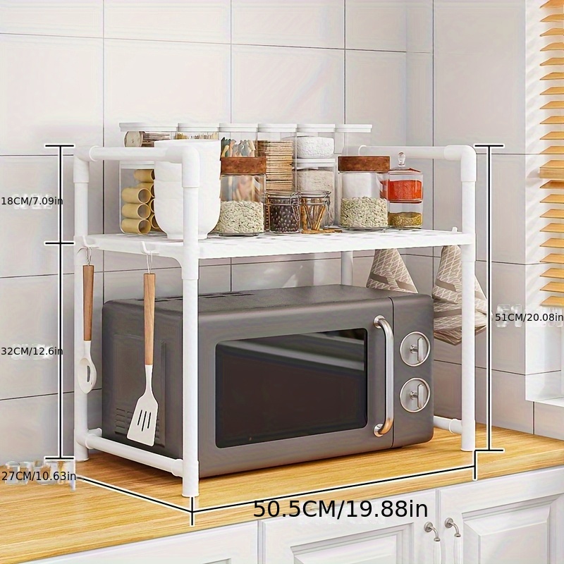 TEMU Multi-functional Kitchen Organizer With Hooks - Waterproof, Versatile Storage Rack Suitable For Microwaves, Toasters, Air Fryers, And Other
