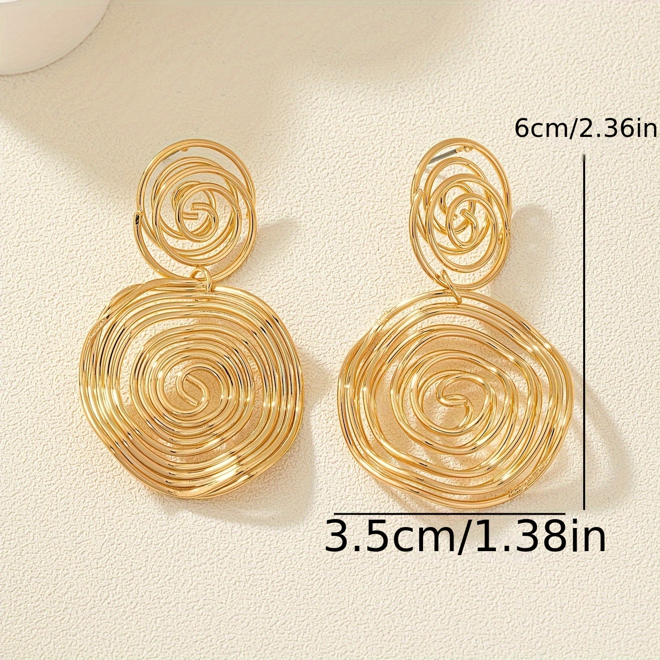Vintage Golden Spiral Pattern Dangle Earrings, Punk Style