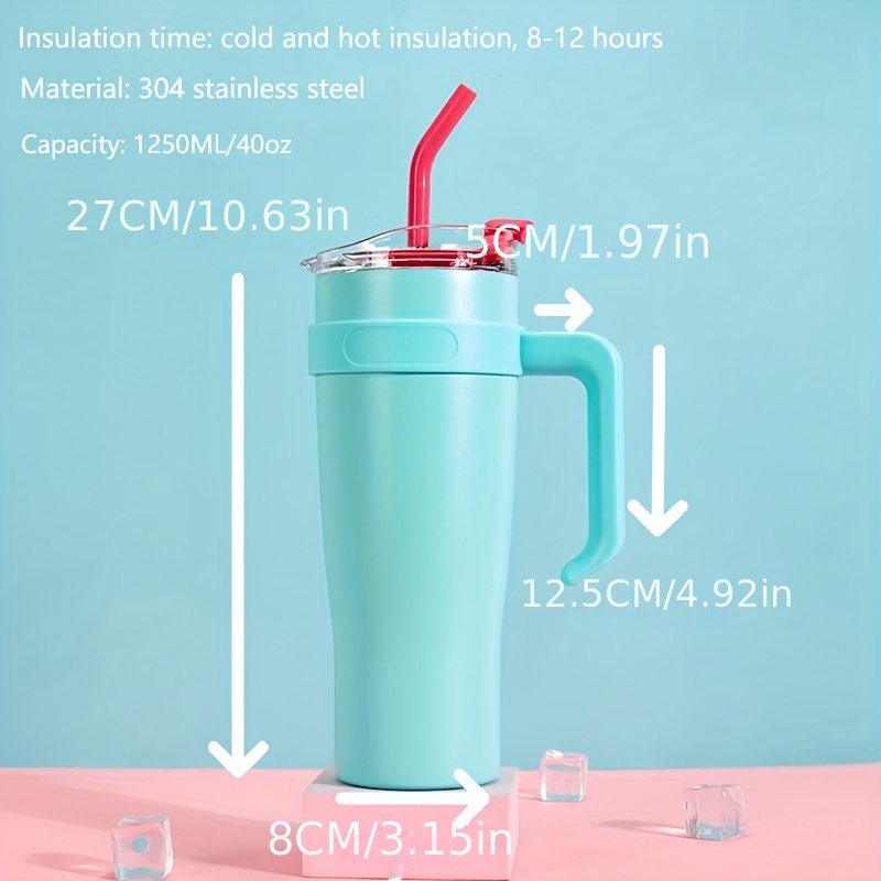 40oz Handle Iced Insulated Tumbler With Straw, 1250ml Large