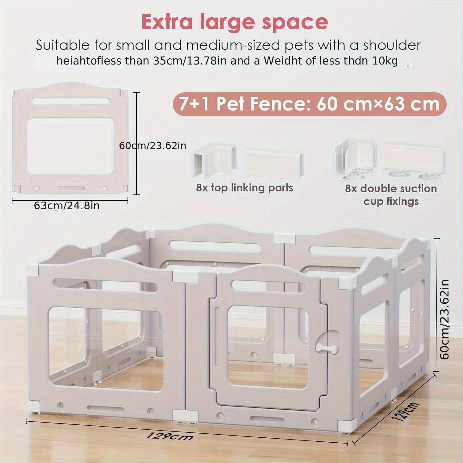 Image of 7+1 Acrylic Puppy Playpen, 60 Cm Tall, Dog Playpen With Door, Mesh-free Puppy Playpen, Apartment Dog Playpen, Suction Cup, Ground Anchor, Clear, Indoor Dog Kennel For Puppies