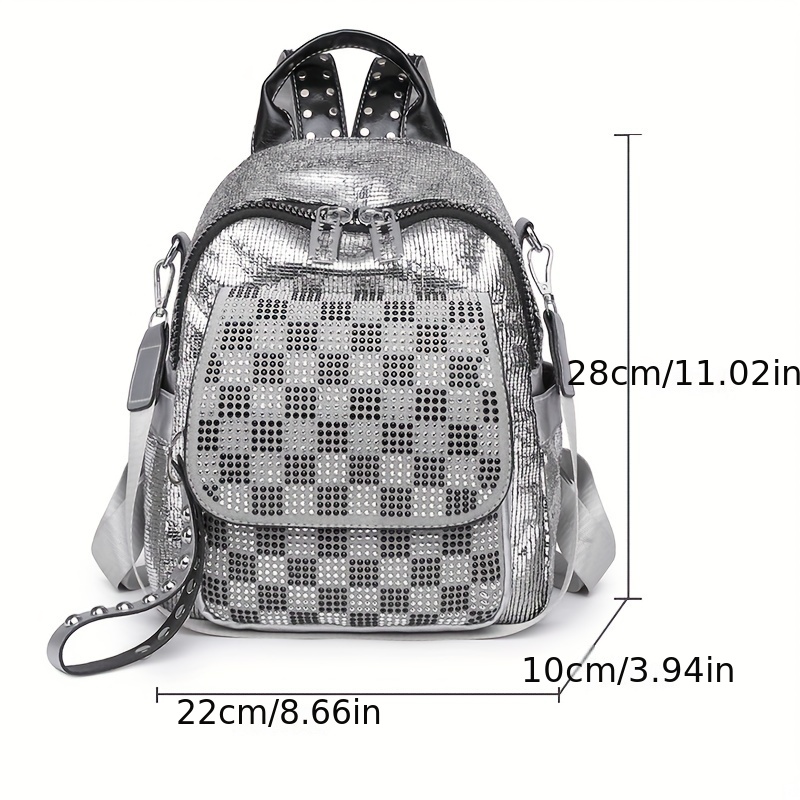Checkered Pattern Mini Backpack, Women's Fashion Pu Backpack For Work &  Travel, Simple Two-way Backpack With Adjustable Strap - Temu