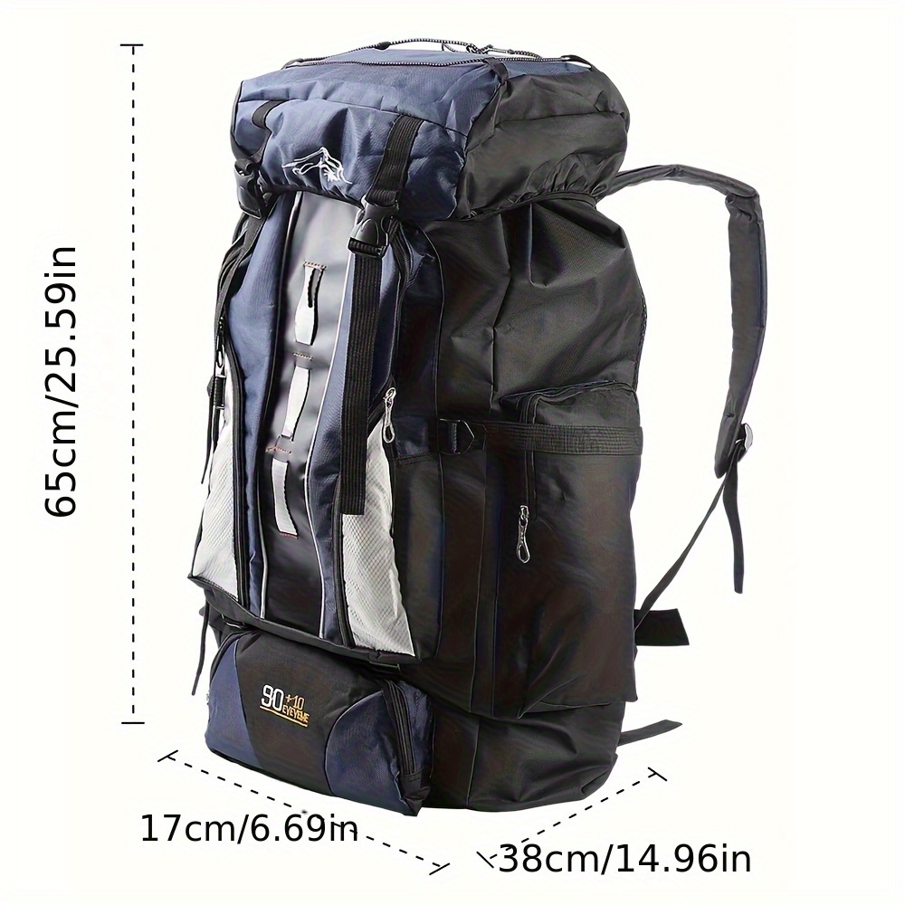heavy duty 100l backpack large capacity hiking backpack with multiple compartments padded shoulder straps side pockets durable camping backpack for backpacking travel   men women outdoor rucksack hiking gear breathable mesh backpanel details 2