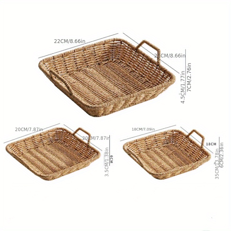 Big Square Rattan Basket Tray With Handles Kitchen Organizer -  in 2023