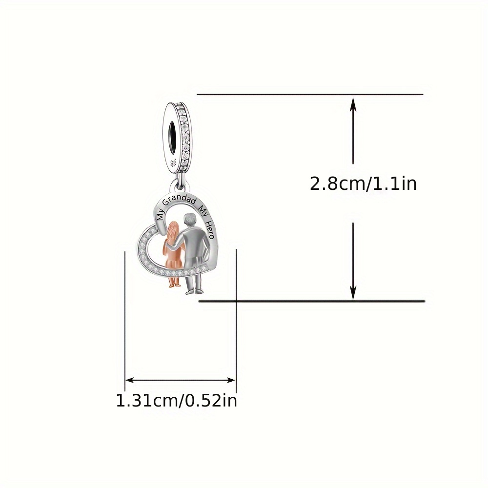925 Silver My Grandad My Hero Heart Design Bracelet Charm