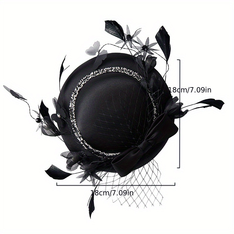 Feather Bowknot Veil Fascinators Hats For Women Black French Style ...