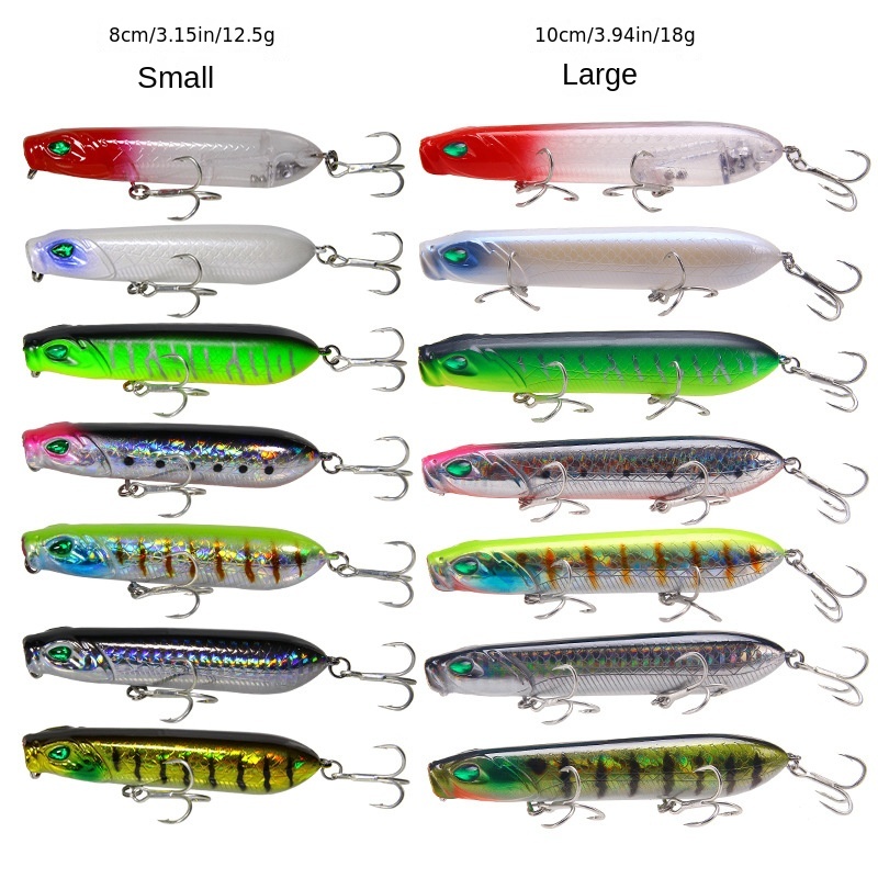 5pcs Floating Fishing Lure, Big Mouth Popper, Topwater Plastic Hard Bait  With Treble Hook