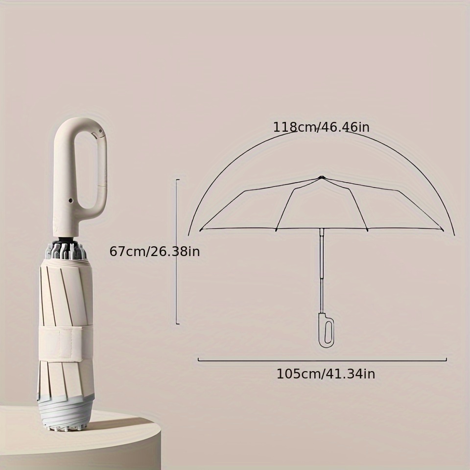 TEMU Inverted Umbrella With Carabiner Handle, Ring Buckle Umbrella, Reflective , Sturdy Windproof, Travel Portable, Reverse Automatic Umbrella, Portable Folding Umbrella For Rain&sun