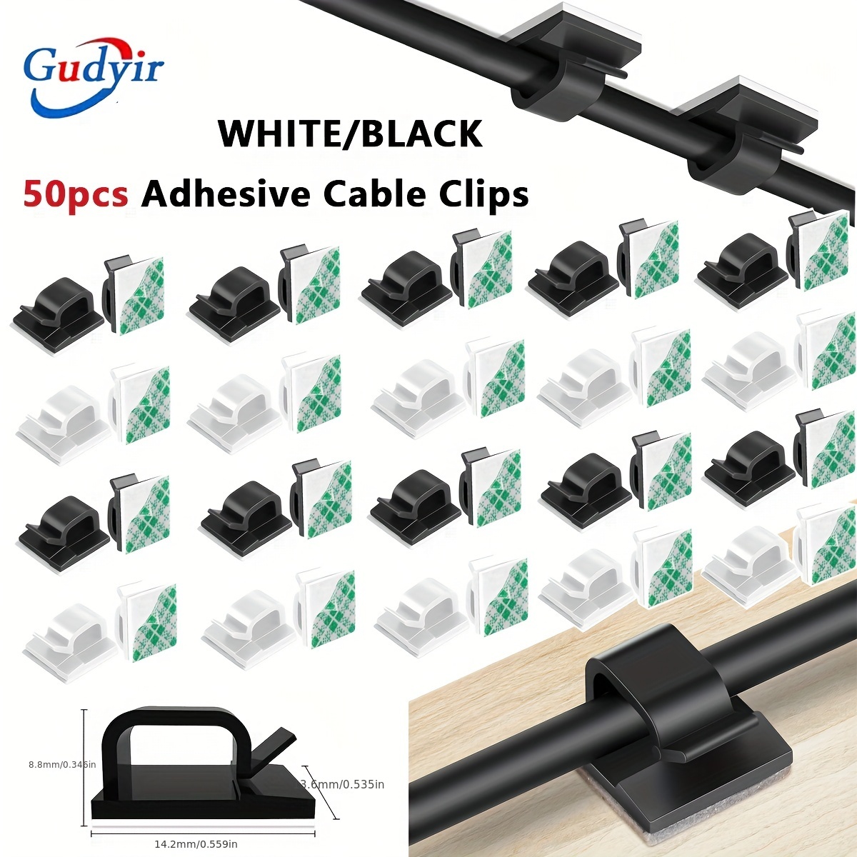 60 clips adhesivos para cables, clips de alambre de pared mejorados para  gestión de cables, clips de cable fuertes para la pared, debajo del