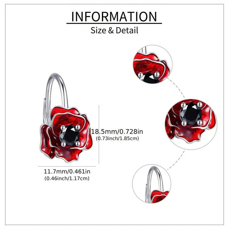 925 sterling silver poppy earrings red flower earrings leverback earrings poppy jewelry Product details 4