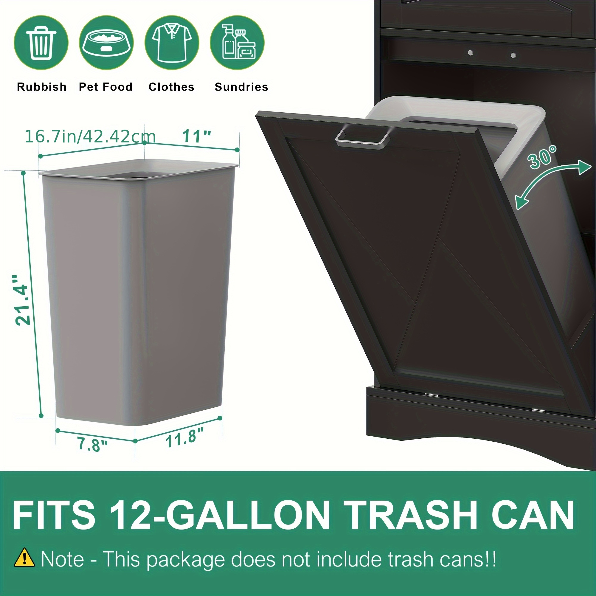 Wood Kitchen Pantry Island with Tilt-Out Trash Cabinet & Laundry Hamper - Adjustable Shelf Suitable for for, Suitable for Small Spaces, Hidden with Drawers, Tilt-Out Basket System, Space-Saving