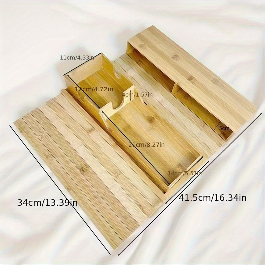 Image of Bamboo Sofa Armrest Tray -anti-spill Armchair Caddy Couch Arm Table With Removable Tray And 2 Side Pocket Storage- Non-slip Sofa Armtray For For Drinks, Cellphone, Tv Remote, Books (non-food Contact)