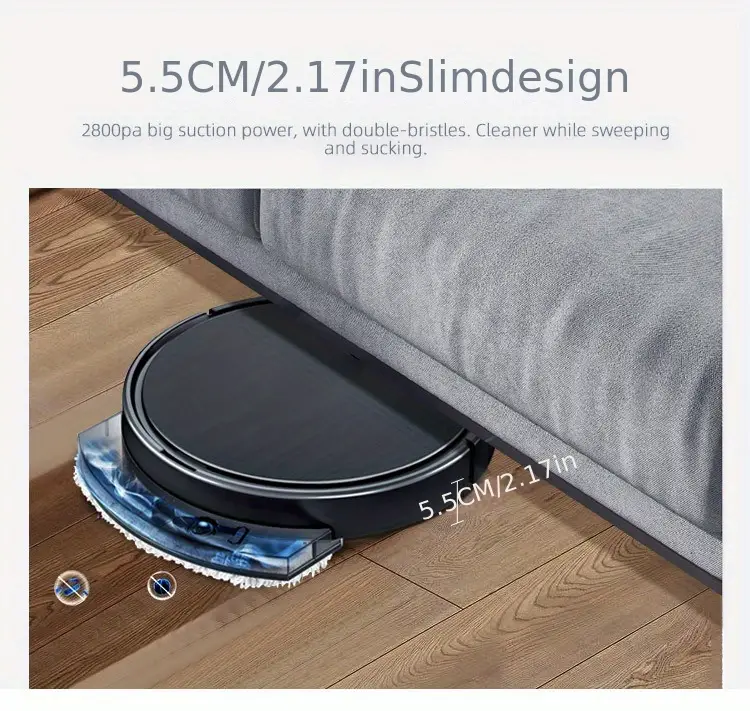 1pc robot vacuum cleaner robotic cleaner with water tank  free 2800pa strong suction slim low noise ideal for pet hair hard floor and daily cleaning small appliance bedroom accessories cleaning tools details 9