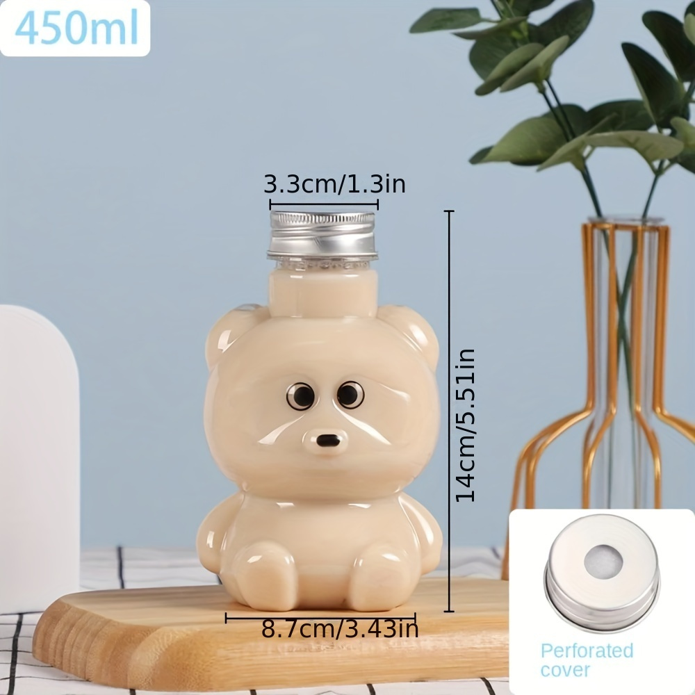 1pc 4pcs 500ml milk   bottles beverage pet water bottle bear tiger bottles disposable takeaway coffee bottles with lids details 1