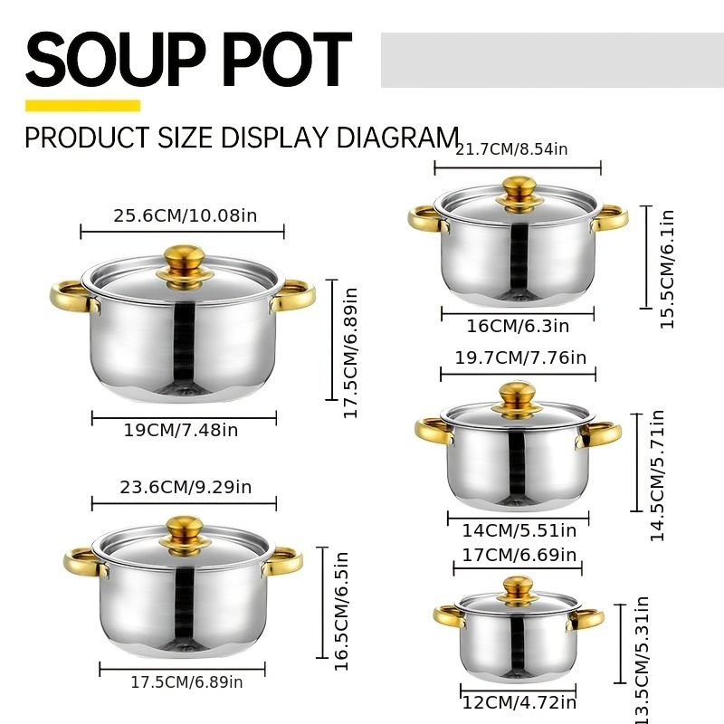 10pcs stainless steel soup pot set gold plated double handles   cookware finish kitchen essentials details 7