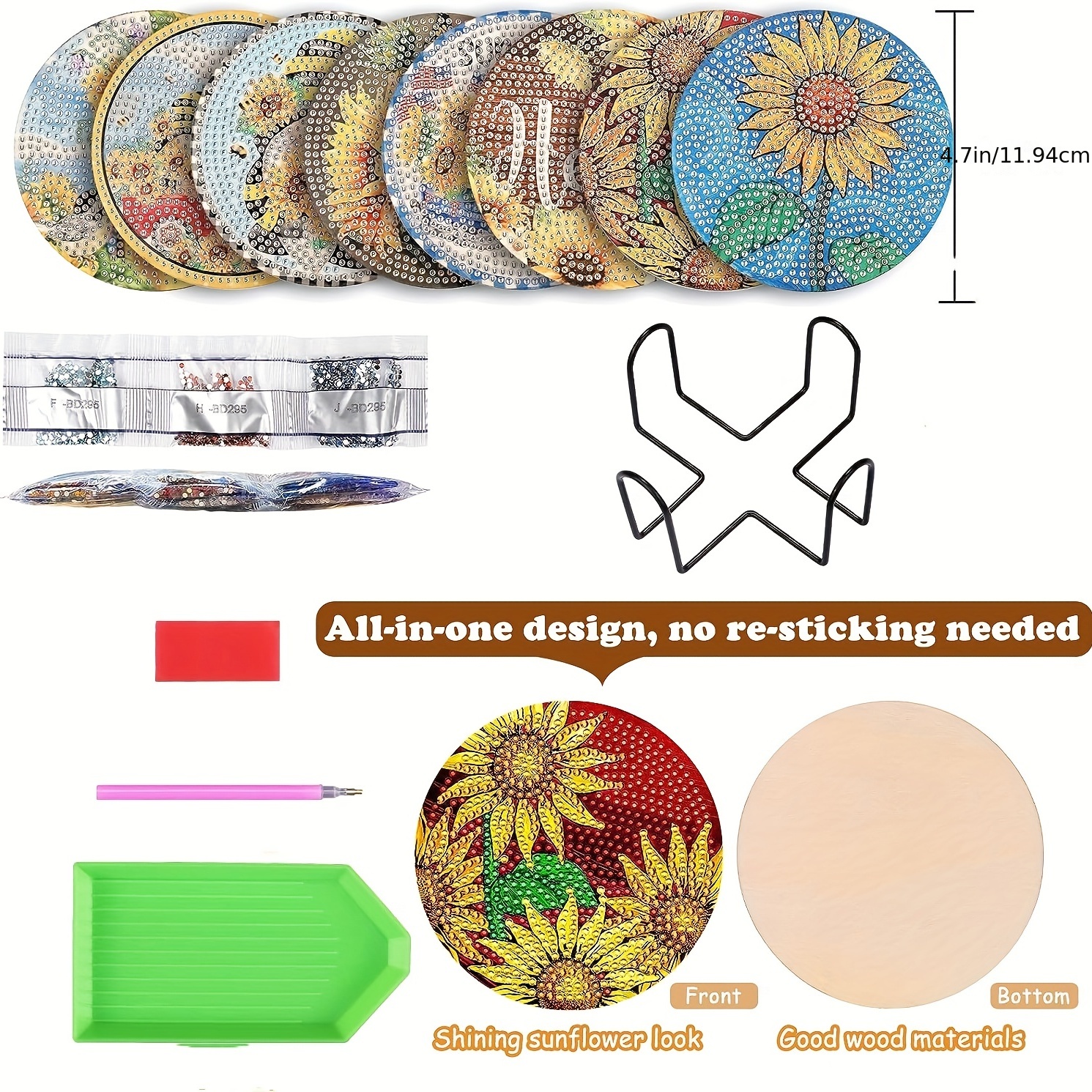 8pcs Sunrise Diamond Painting Coaster Flowers 5D Diamond Painting Coaster  Kit Diamond Art Coaster With Stand Diamond Painting Kit For Adults Beginners