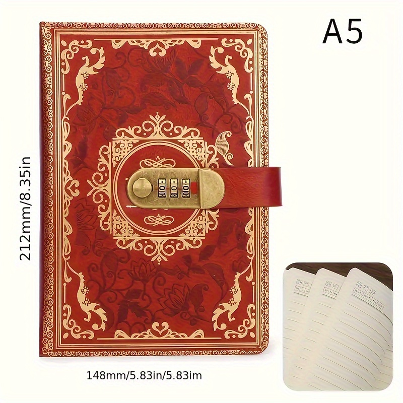 TEMU A5 Vintage Diary With A Password Lock, Thick Pu Leather Notebook With 200 Pages, Ideal For Creative Ledger Use, Office Supplies, Password