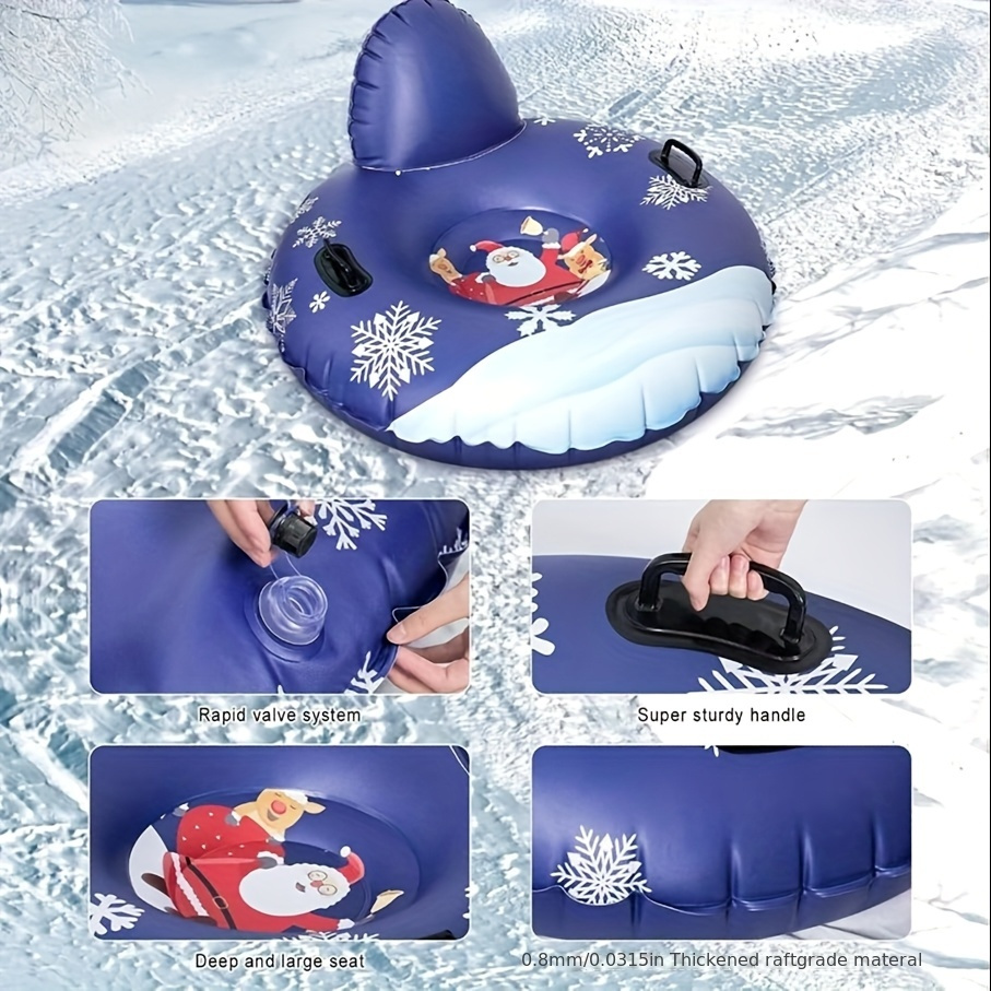 TEMU Heavy Duty Snow Tube 47 Inch Inflatable Durable With Reinforced Handle & Backrest