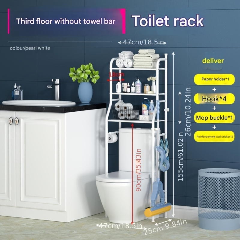 over the toilet storage rack metal freestanding bathroom organizer with hooks no drill installation multi tiered shelves for toilet and washing machine space saving design   ideal for towels toiletries decorative items freestanding shelves modern bathroom decor sturdy metal construction bathroom storage Product details 0
