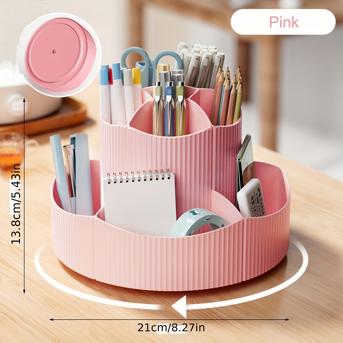 1pc 360 Rotating Makeup Brush Holder Pen/pencil Container - Pink
