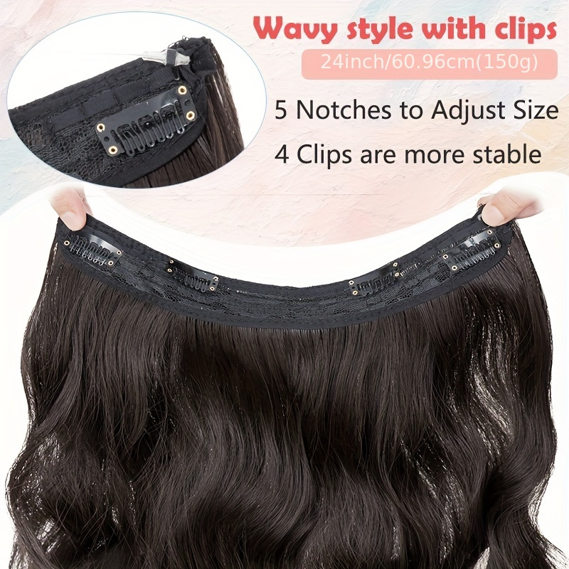 24 inch wavy curly hair extension with invisible headband adjustable size   clips   extension clips for ladies details 4