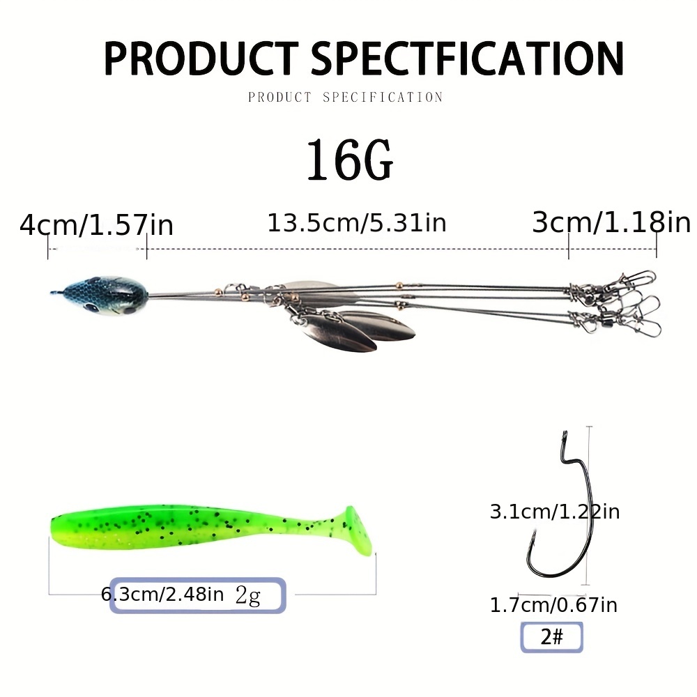 Mosodo Alabama Rigs Fishing Lures Umbrella Rig 5 Arms with Snap Swivel  Spinner Lead Jig Head