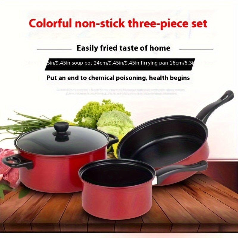 stainless steel cookware sets 3pcs non stick kitchen essentials with frying pan and sauce pots   smokeless cooking set details 2