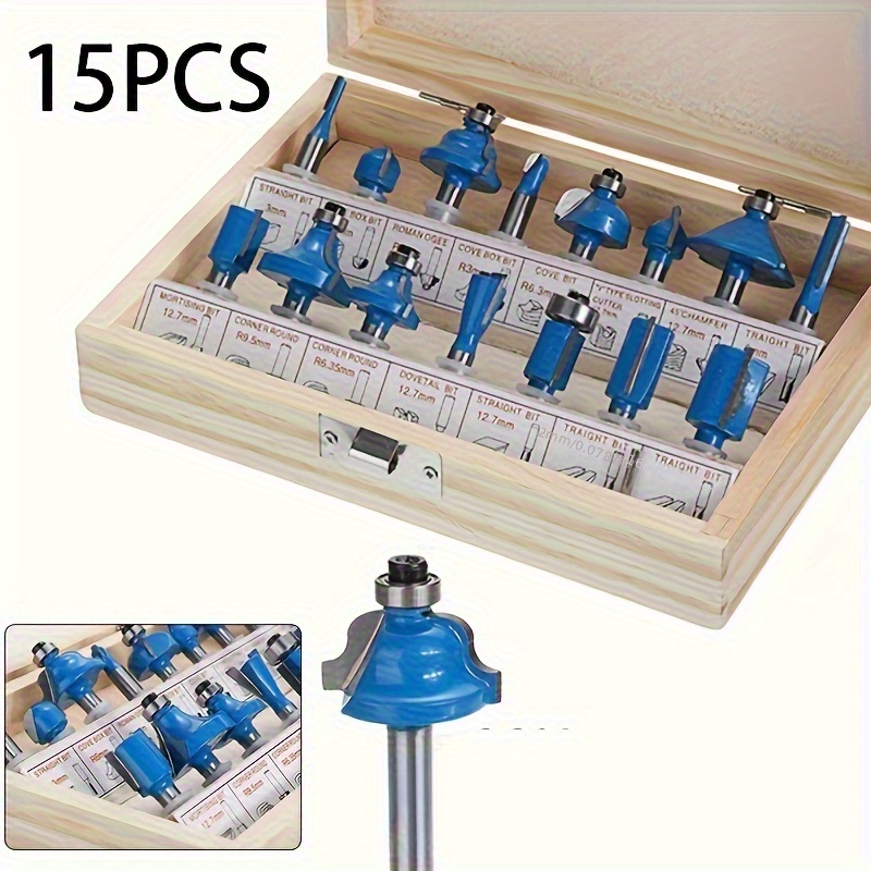 

15- Router Bit Set, 1/4" , Woodworking Router For Trimming, , And Grooving