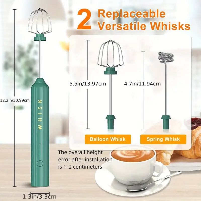 1pc Milk Frother For Coffee 2000 Power Handheld Frother Electric Whisk Milk Foamer Mini Mixer And Coffee Blender Frother For Frappe Latte Matcha Two Types Of Double ended details 4
