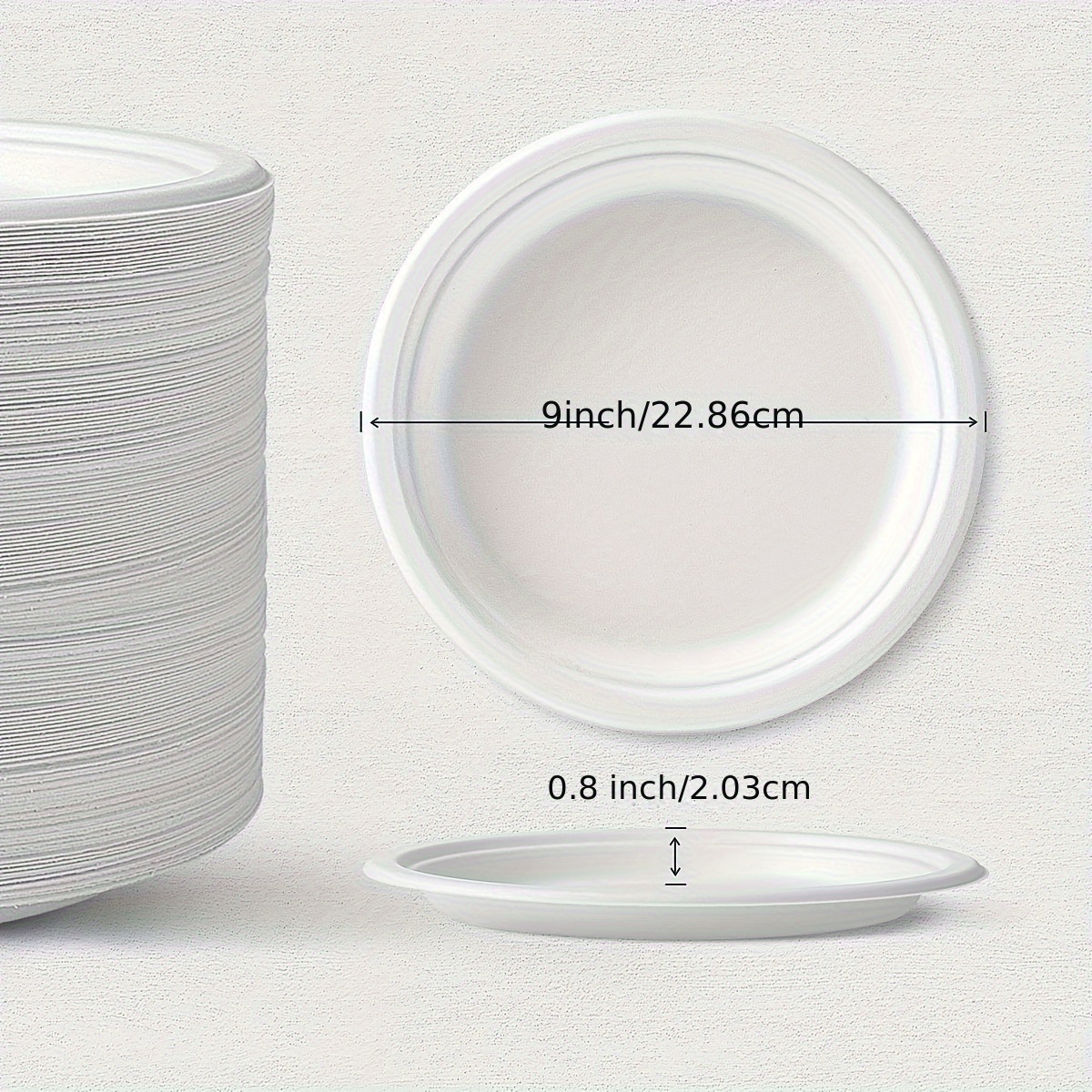 50-pack 22.86cm White Sugarcane Fiber Paper Plates - Disposable Round Dinner Plates For Parties, Catering, Bbqs & Everyday Use, Party Tableware, Picnic Essentials, , Border, Tableware