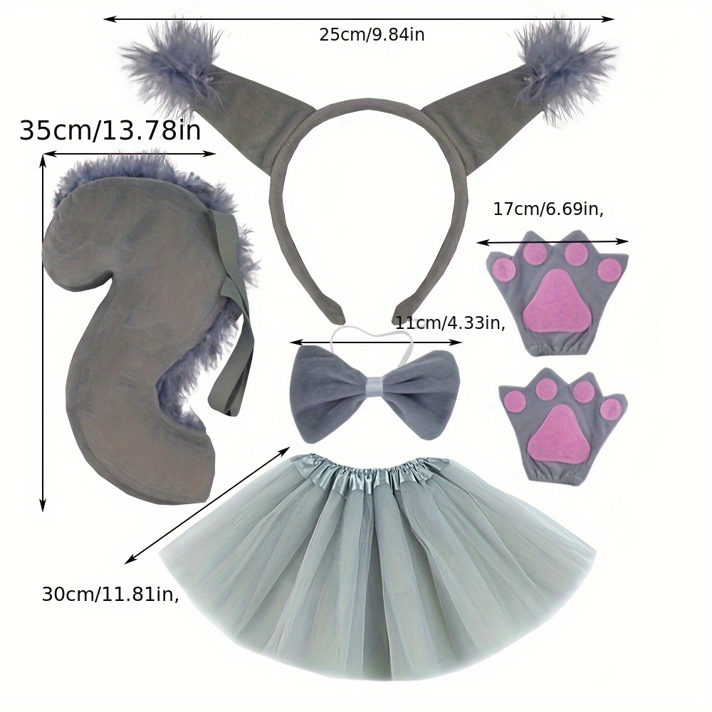 Set Costume Da Scoiattolo Per Bambini In 6 Pezzi - Cappello Con Toppe, Occhiali, Fascia Orecchie, Gonna Tutù, Calzini E Toppa - Accessori Per Halloween E World Book Day - 5