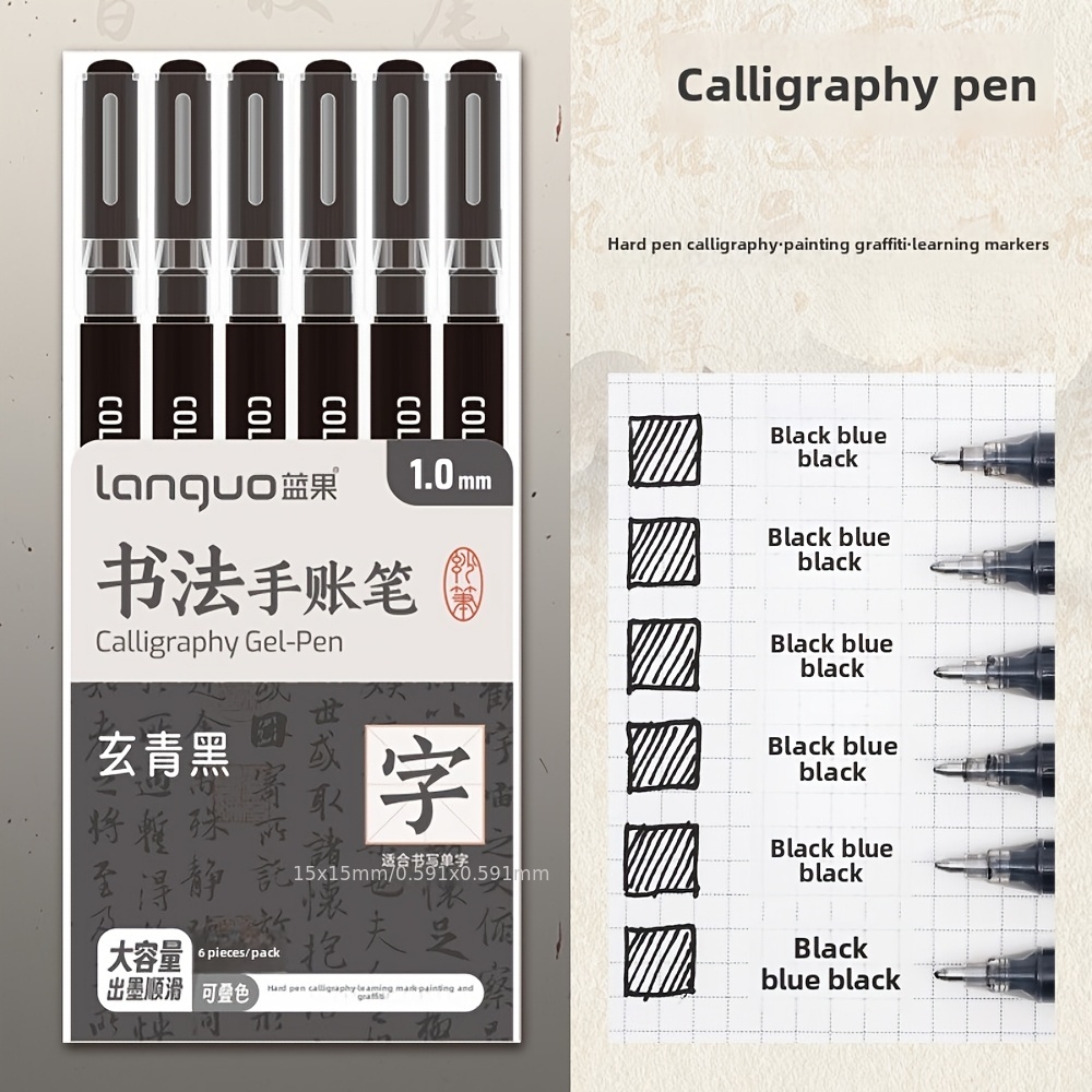 TEMU Languo 6pcs Gel Pen Set, 1.0mm Pen Tip, Large Capacity Design, For Hand Account Books, Notes, Drawing, Essential For Schools, Back To School