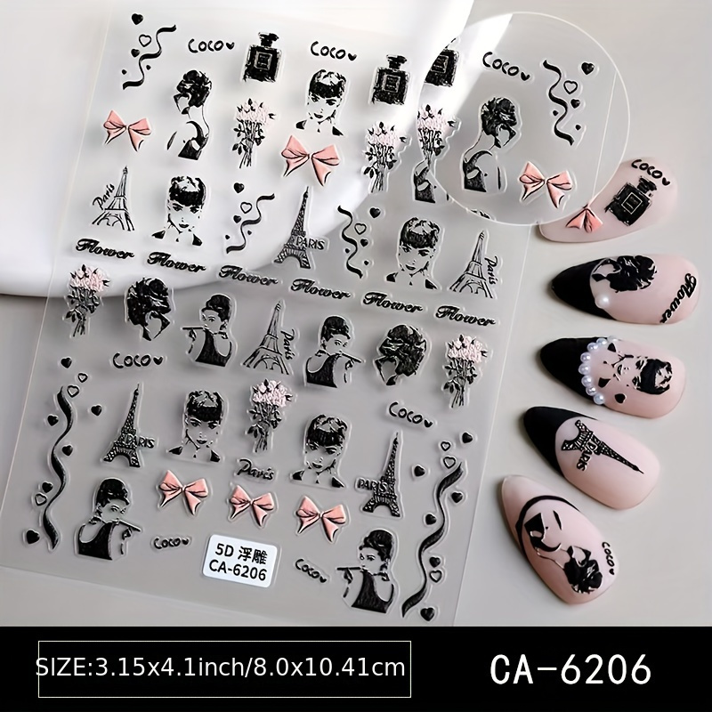 5d Honey Star And Moon 3d Nail Sticker - Starry Night, Moon, Bow Pattern - Self-adhesive, Formaldehyde Free, Suitable For Hands, Feet, And Nails