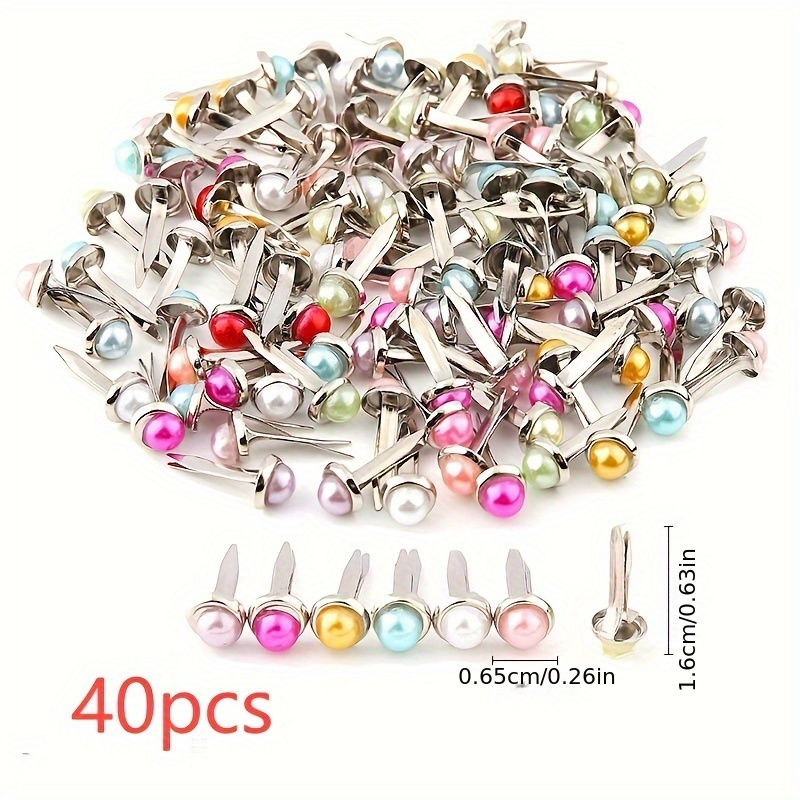 Image of 40pcs Brads Paper Fasteners Mini Brads For Paper Crafts Multi Color Pearl For Crafts Brads Paper Fasteners Jewels For Crafts Brads For Supplies