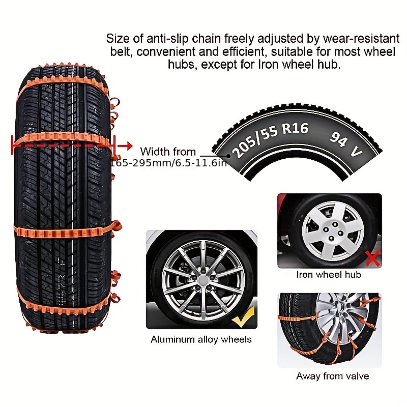 Snow Chains for Car SUV Truck Anti Skid Snow Tire Chains, Car Safety Chains  Emergency Traction Adjustable Universal Anti Slip Chains Mud Chains 10pcs