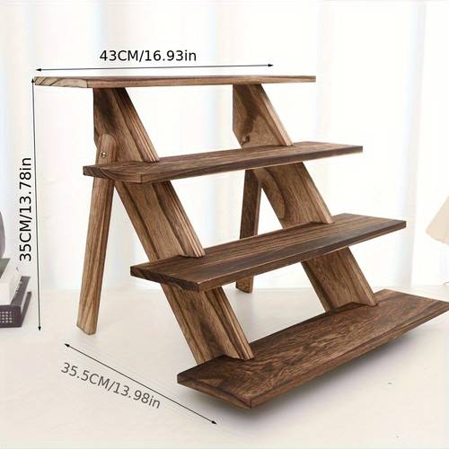wood multi tier display stand with sturdy step ladder multi purpose jewelry organizer bracelet accessory shelf nail art cart dolls books trinkets showcase easy assembly no metal parts for solid utility racks