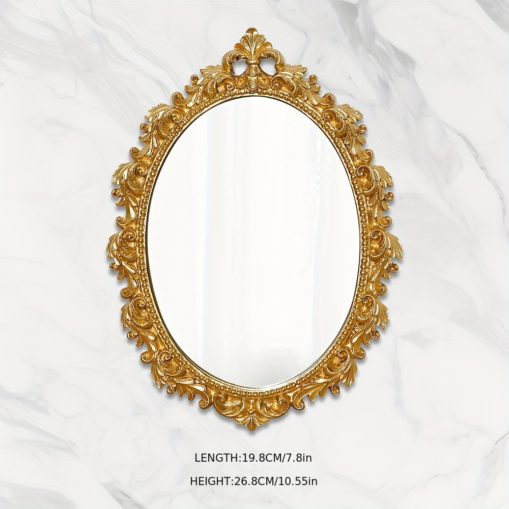E-shop Französischer klassischer goldenes Folien--Spiegel Retro Licht Luxus Harz geschnitzter Schminkspiegel Oval Dekorativer Wandspiegel