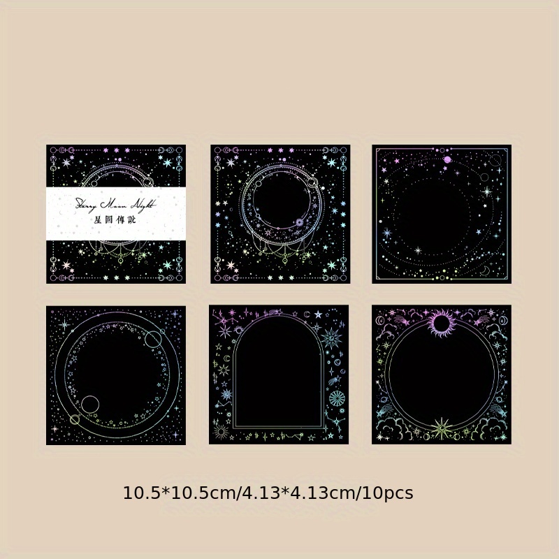 10pcs Laser Golden & Silvery Collage Card Star & Moon Night Series Light Retro