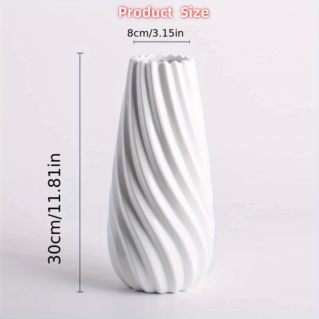 Image of Modern Minimalist White Vase With Striped Design - Dried Flower Arrangements, Hydroponic Decor, And Tv Stand Display In Living Room Or Dining Area, Vases Home Decor