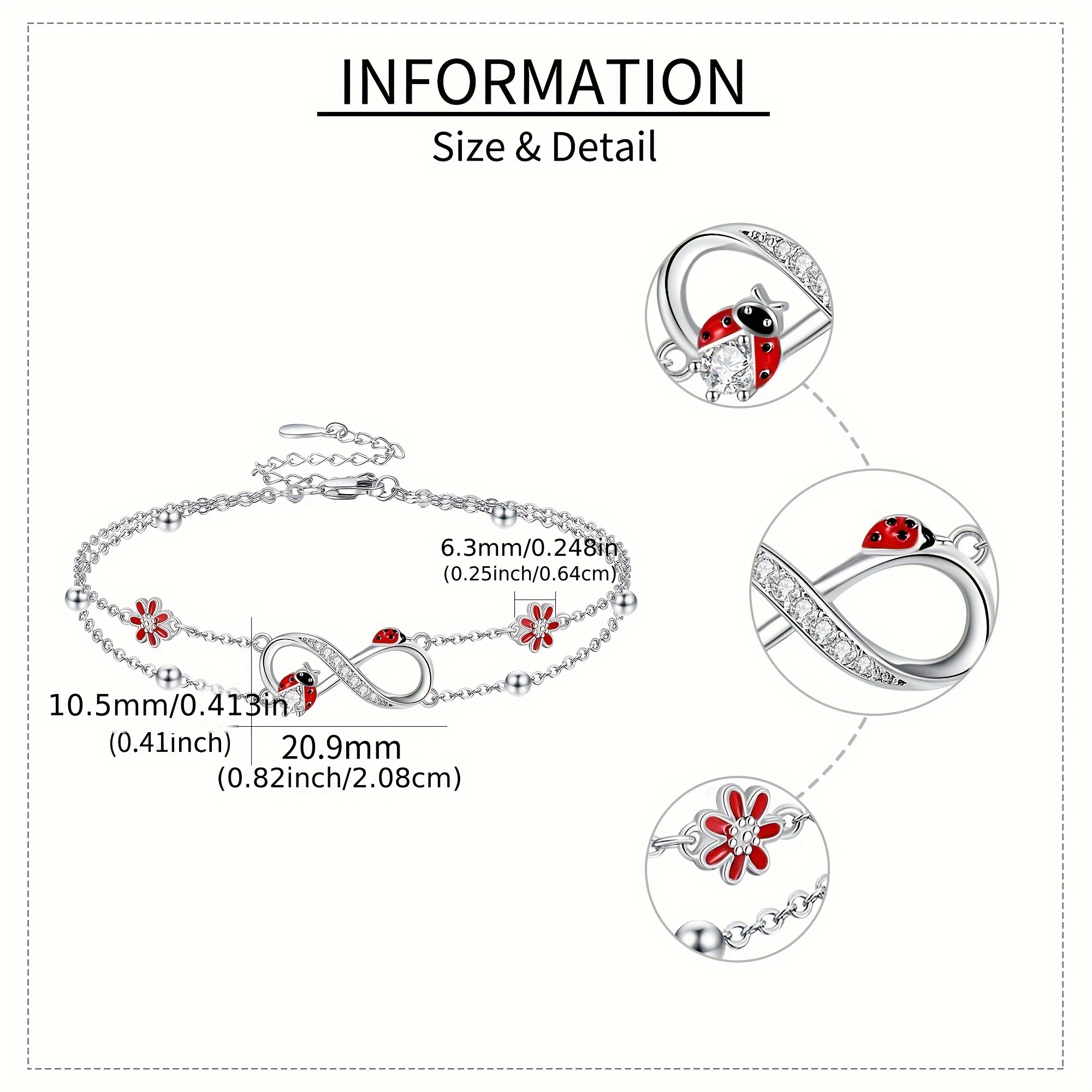 925 Silver Ladybug Infinity Bracelet Double Layered Chain