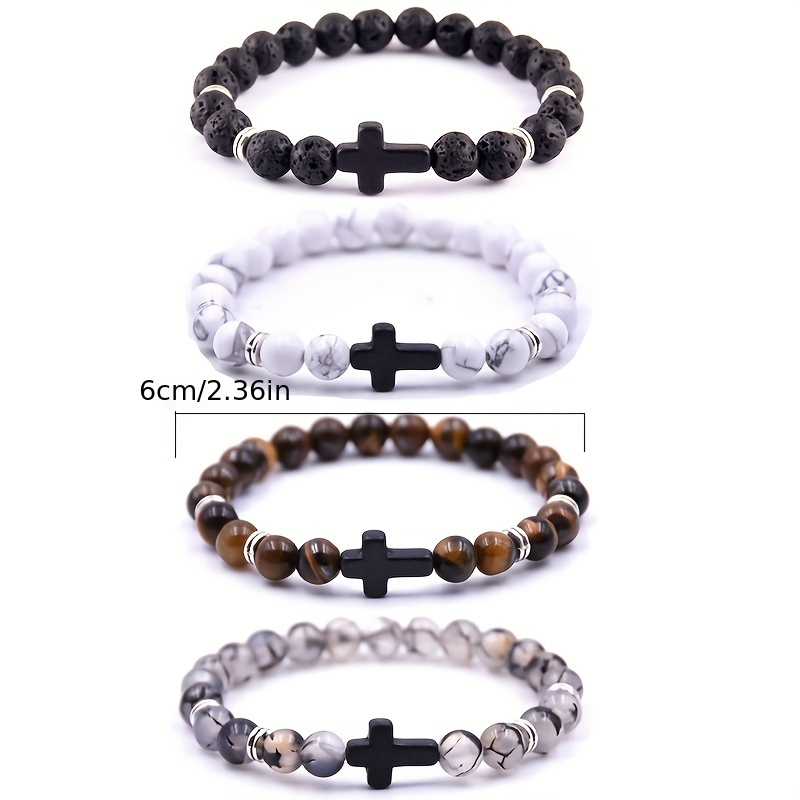 1pc Cross Beads Pendant Bracelets Natural Lava Pine Bracelet Women Yoga  Jewelry