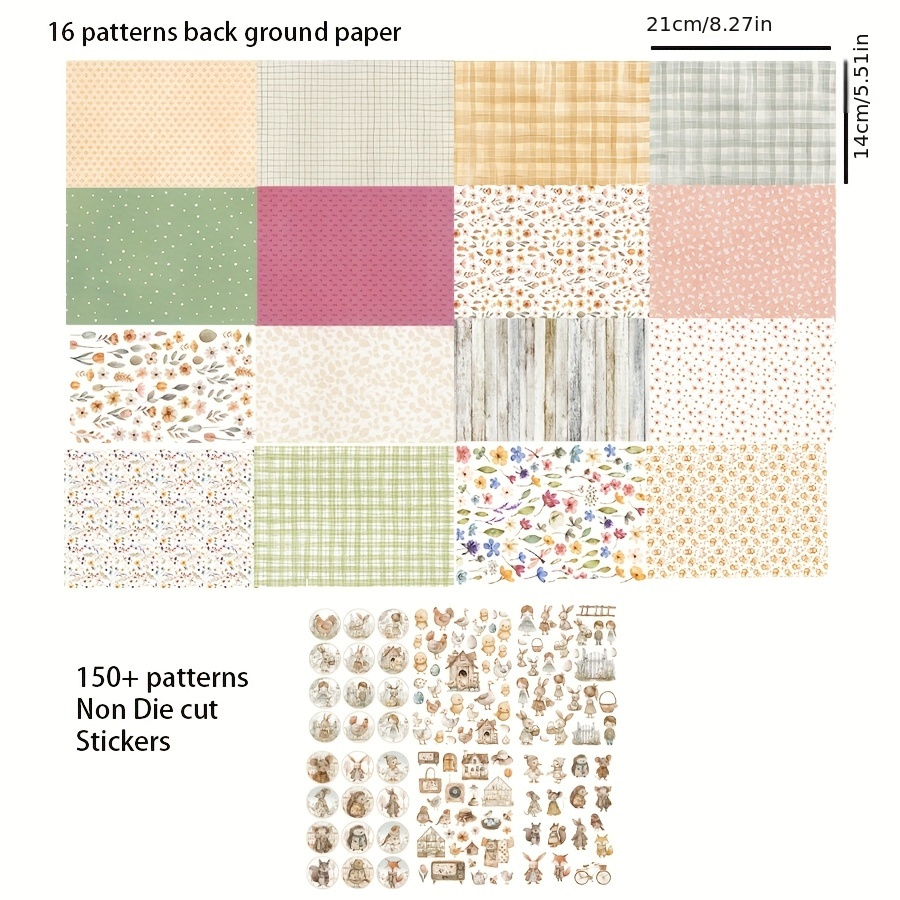 Image of 22sheets(150+non Diecut Stickers And 16pcs Background )easter Theme Suitble For Themed Party Flag Diy, Bottle, Album Decor, Greeting Card, Scrapbooking, Paper Craft, Junk Journal, Backgroud Pad