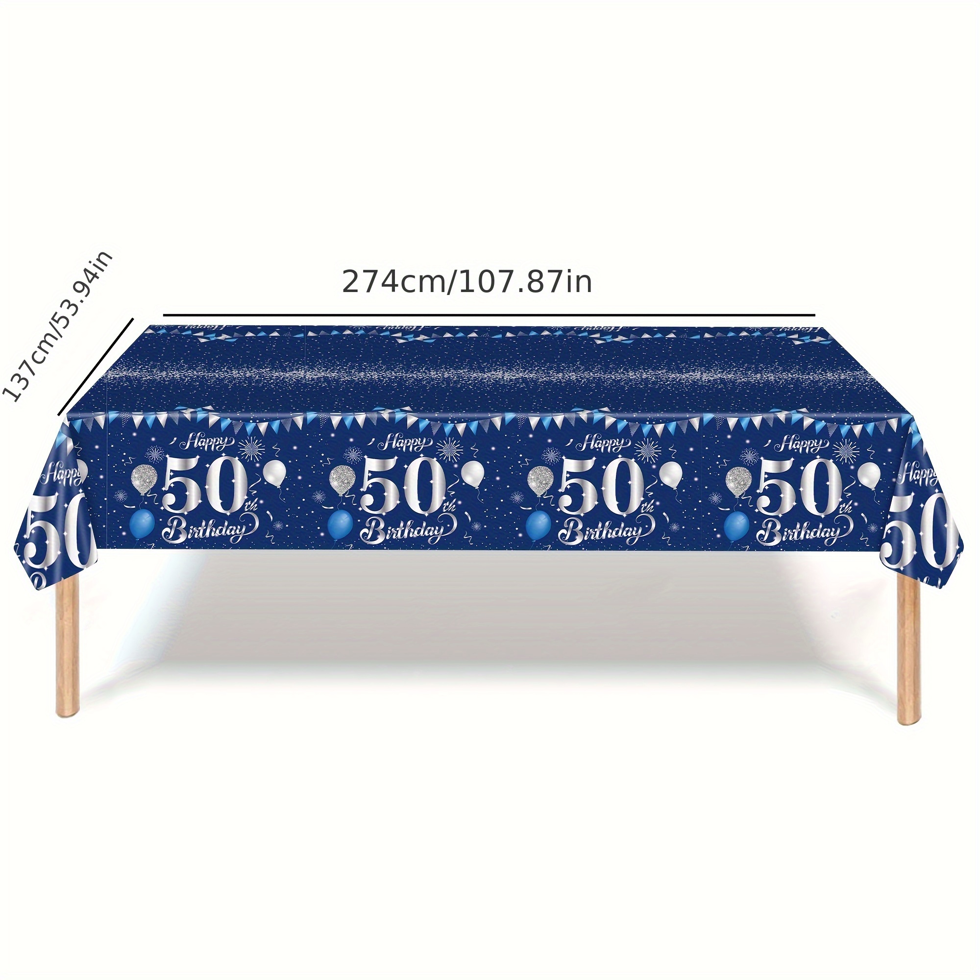 TEMU 1pc A Blue And Silvery Themed Tablecloth For A 50th Birthday Celebration, Measuring 54 By 108 Inches. Perfect For Honoring Parents On Their 50th