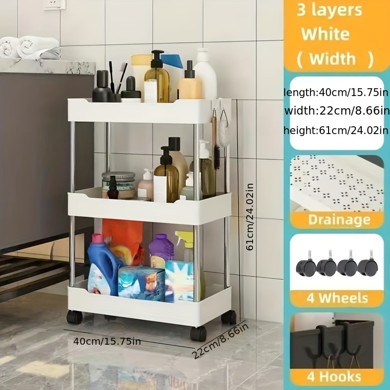Plastic Multilayer Rack Small 2 Tier Popular Plastic Kitchen Bathroom  Storage Rack With Universal Wheel