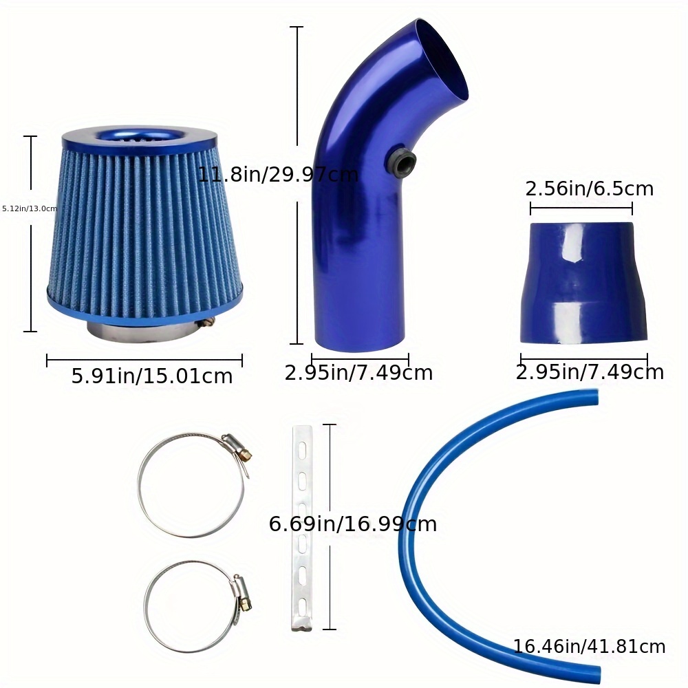 TEMU 1pc 3" Car Cold Air Intake Filter Induction Kit, Pipe Aluminum Hose System, Air Filter And Adjustable Intake Hose