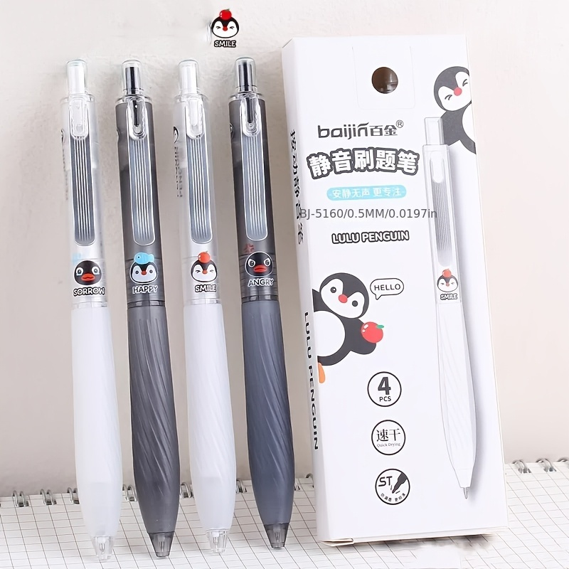 

4pcs Penguin Pens With Metal Clip, 0.5mm , Smooth , & For Office And Study