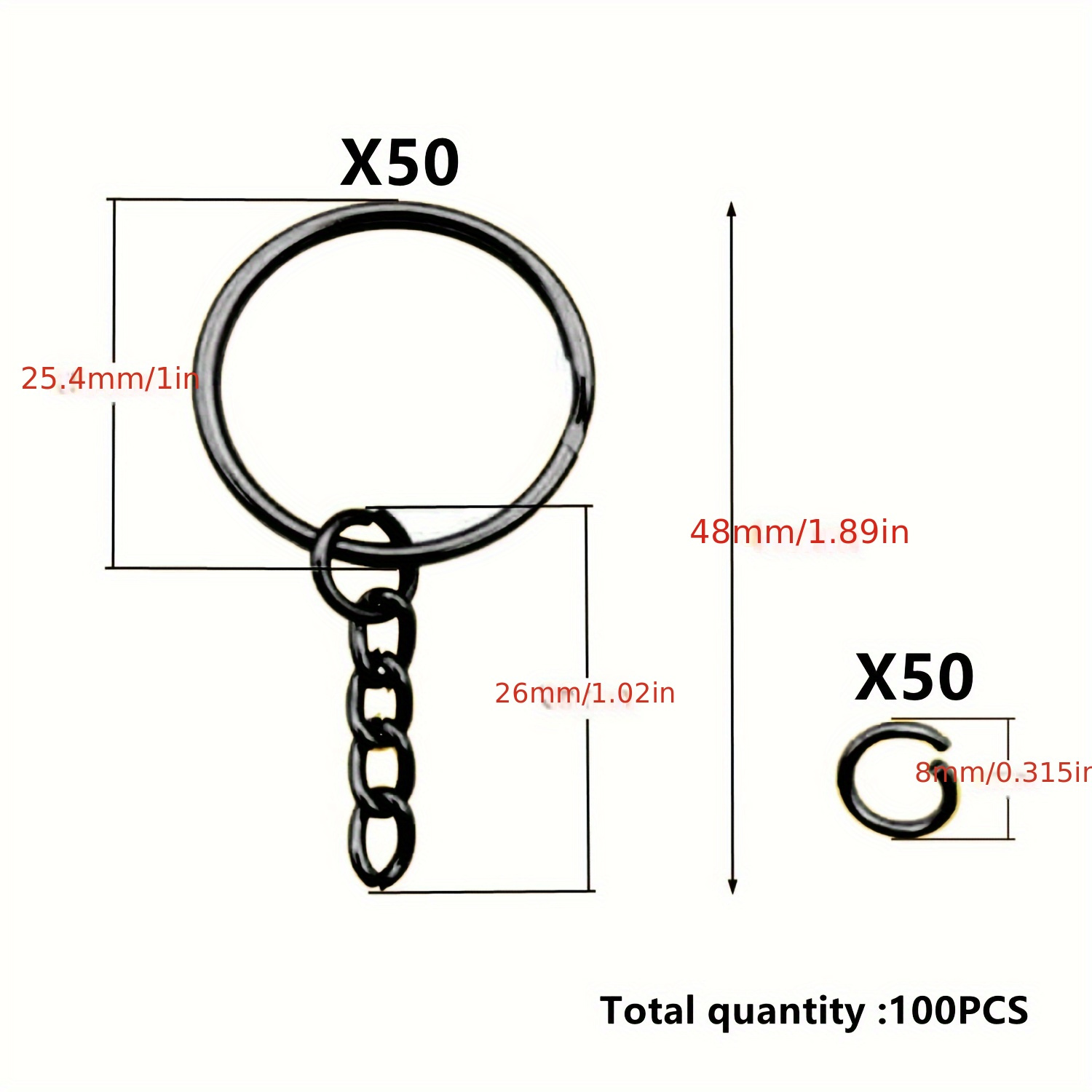 100pcs Black Iron Keychain Rings With Split Rings - Diy Car Key Accessories & Favors