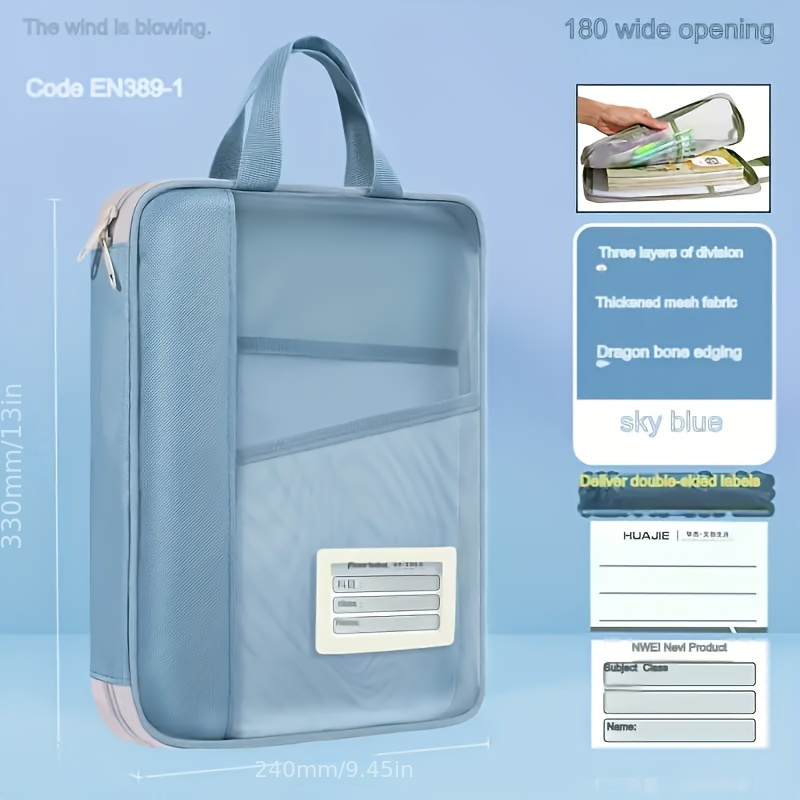 Image of 1pc Nylon Transparent File Folder Portable Student Book Bag Homework Tutoring Document Holder, Exam Paper Learning Pouch With Shoulder Strap Organizational Tool
